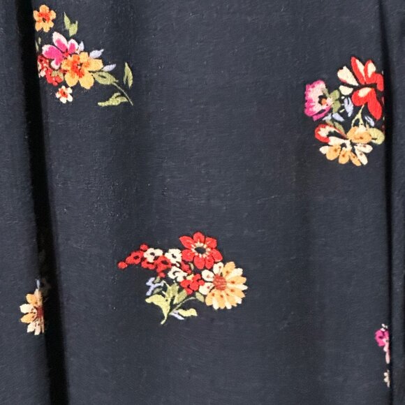 Democracy size L navy floral smocked neck and cuffs long sleeve Boho poet top - Picture 4 of 8